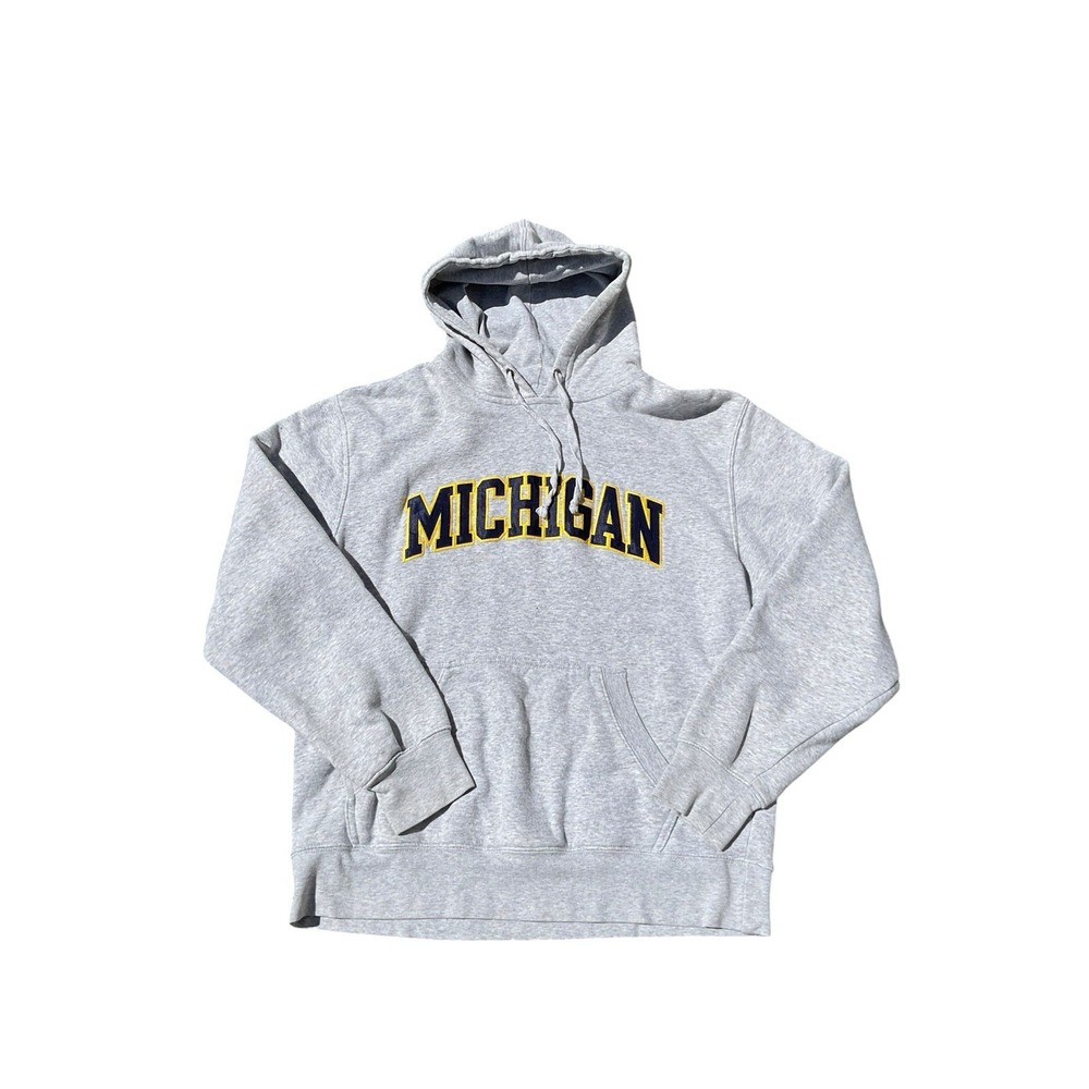Michigan Wolverines Hoodie M Gray Navy BlueYellow Fleece Hooded Sweatshirt